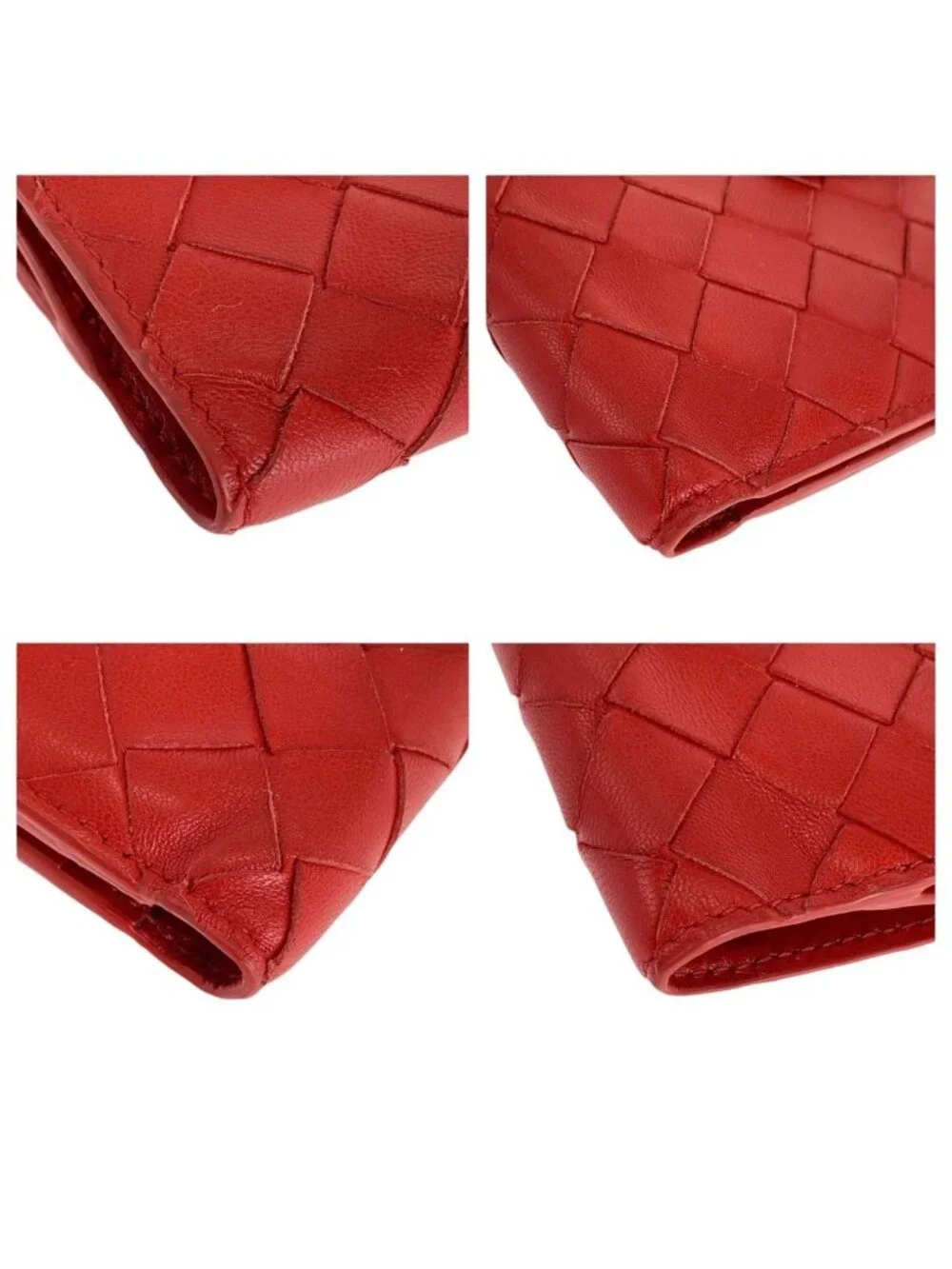 Bottega Veneta Maxi Intrecciato Red Leather Fold Wallet Compact